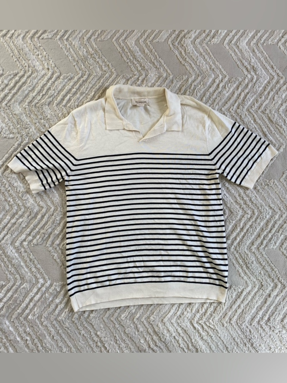 Frederik Anderson Copenhagen✨Sweater-Knit Polo Shirt- Ivory/Black